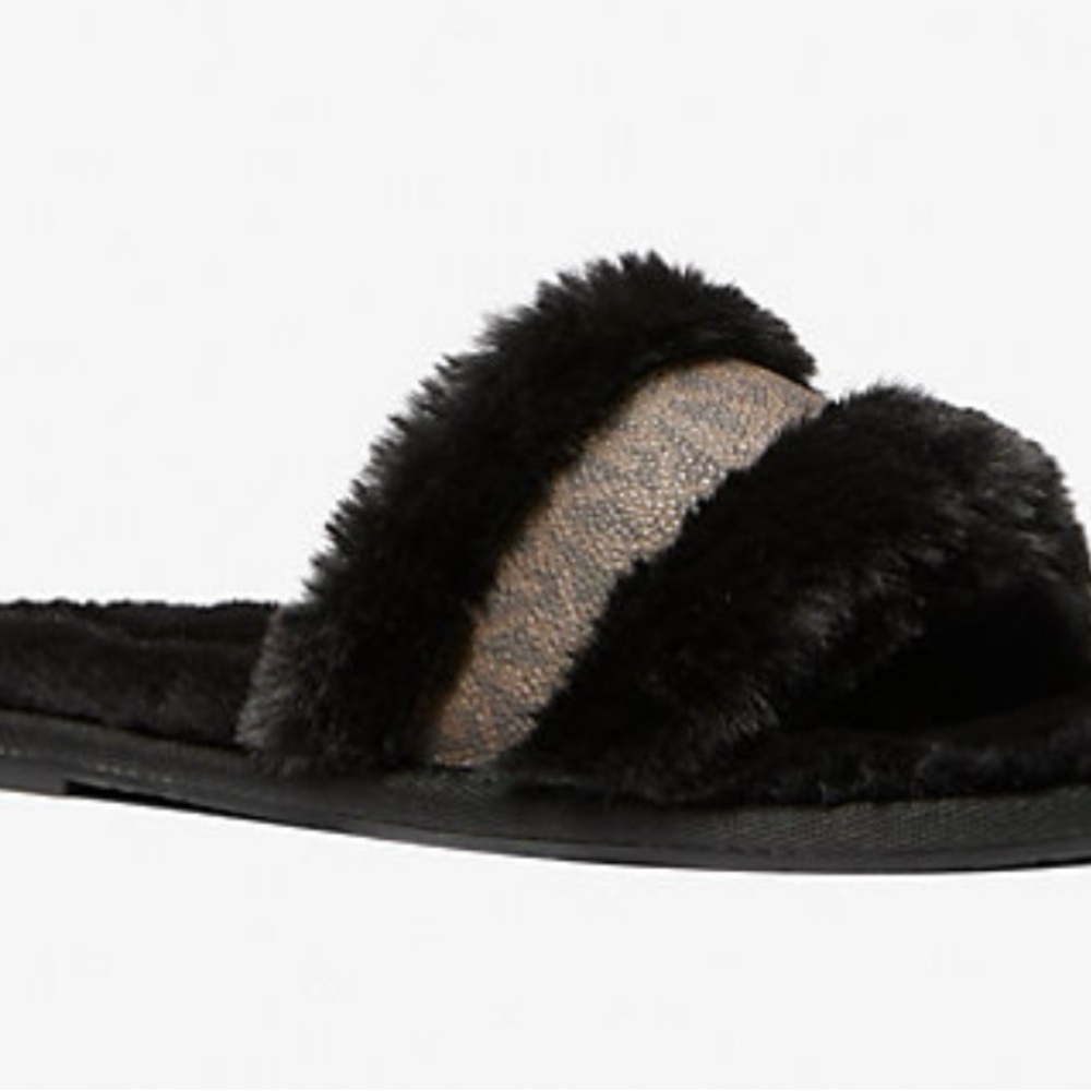 Michael Kors Black and Brown Furry Slippers